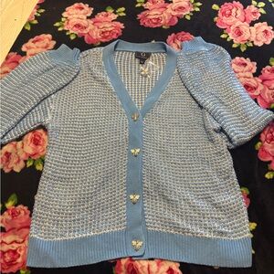 G by Giuliana Blue Plaid Cardigan with Bee Accents